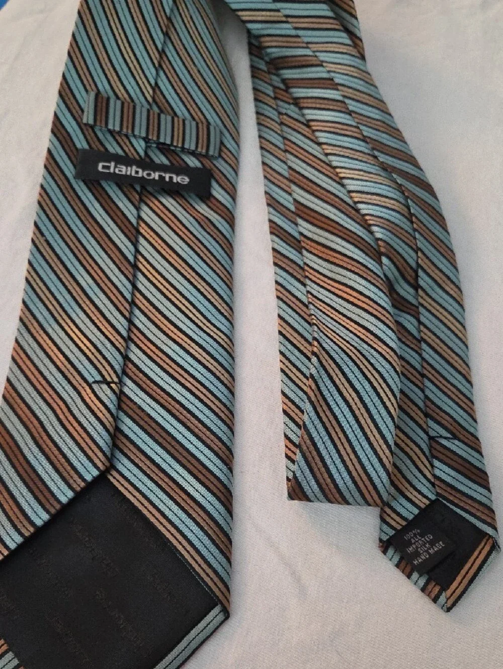 Claiborne Men's Diagonal Stripe Tie in Light Blue, Brown & Cream